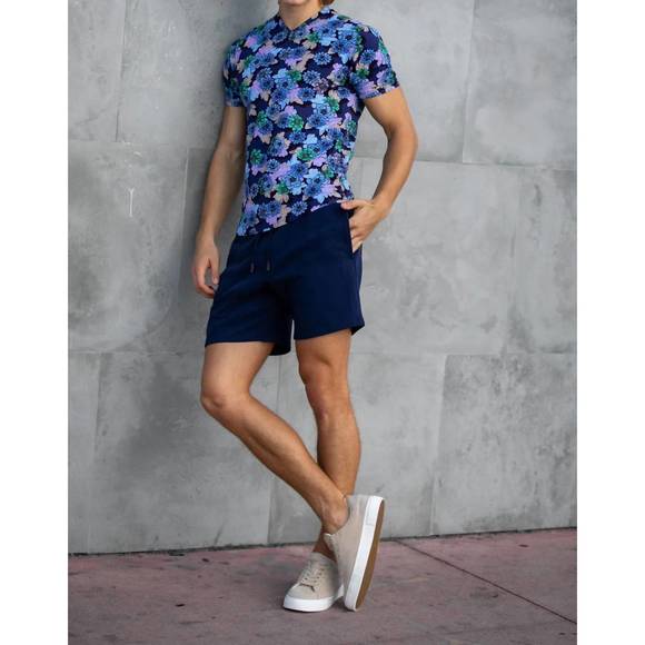 NEW LORDS OF HARLECH men's silus embossed interlock shorts in navy - Picture 1 of 3